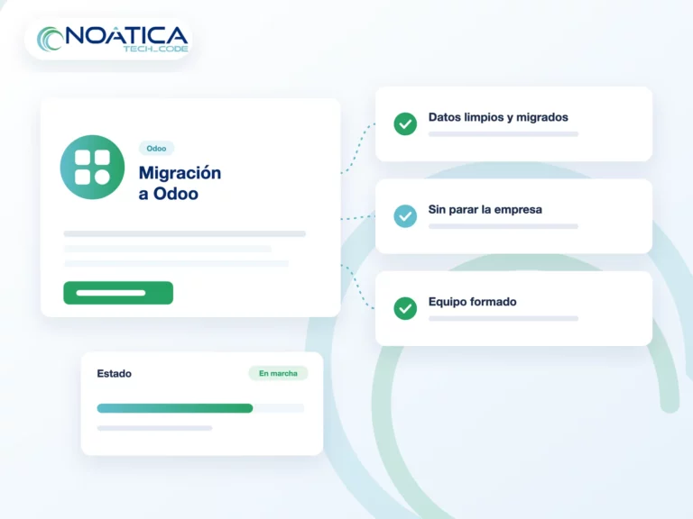 Ilustración: migración a Odoo con datos limpios y migrados, sin parar la empresa y con el equipo formado – NOÁTICA Informática para empresas