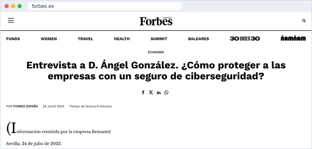 Captura de la entrevista a Ángel González publicada en Forbes España