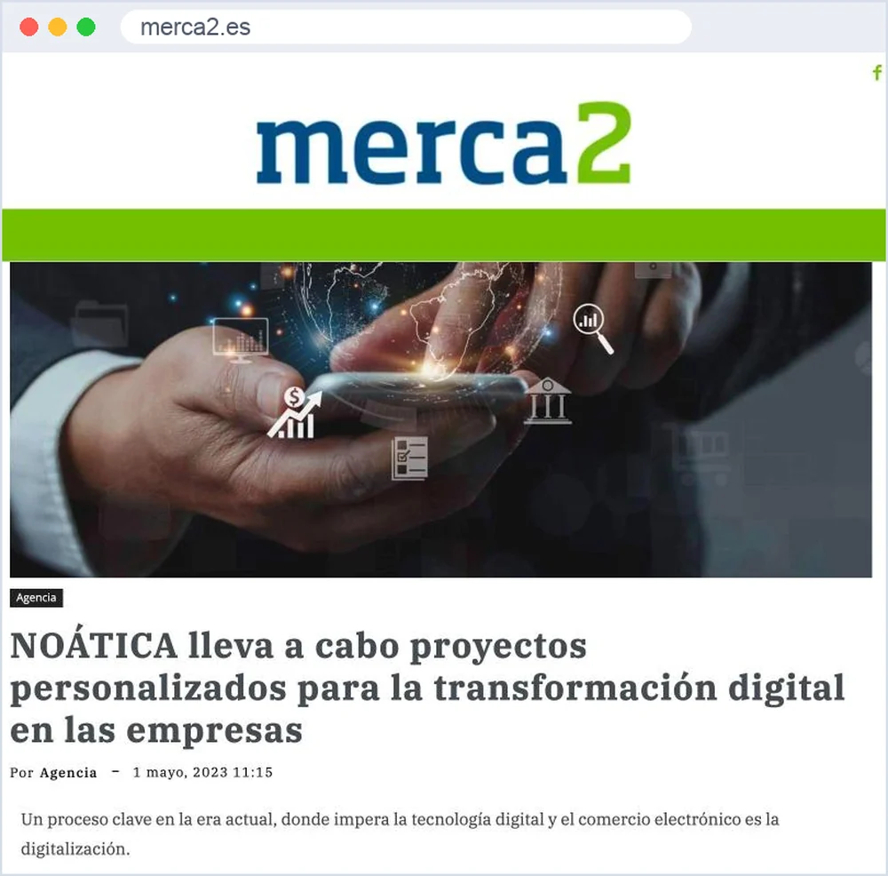 Captura del artículo de Merca2 sobre la transformación digital con NOÁTICA