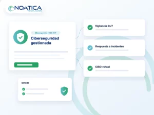 Ilustración: ciberseguridad gestionada con SOC 24/7, respuesta a incidentes y CISO virtual – NOÁTICA Informática para empresas