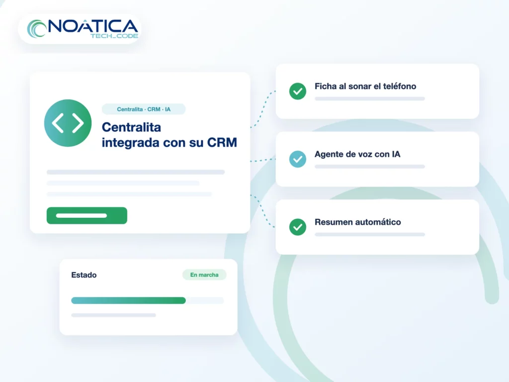Ilustración: integración de centralita con crm y agente de voz ia – NOÁTICA Informática para empresas